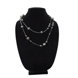 Black Silver Tone Beaded Layered Necklace Women's‎ Fashion Jewelry
